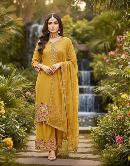 Load image into Gallery viewer, Festive Sequence Embroidered Women Top Palazzo Dupatta Suit Dress mahezon
