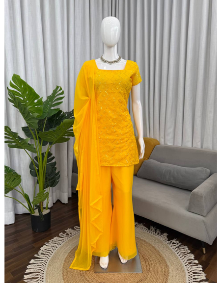 Festive Special Georgette Women Kurti Pant Dupatta Set mahezon