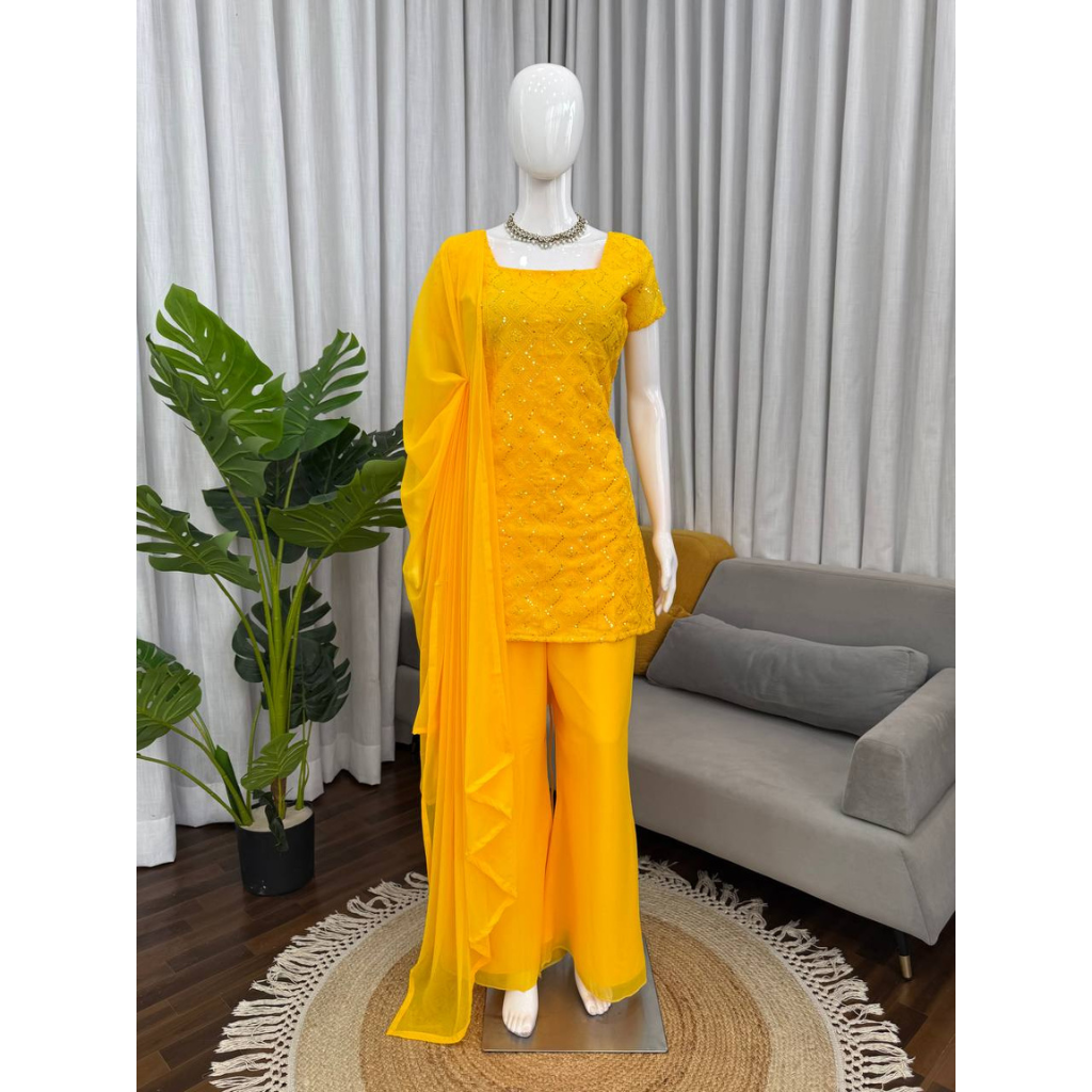 Festive Special Georgette Women Kurti Pant Dupatta Set mahezon