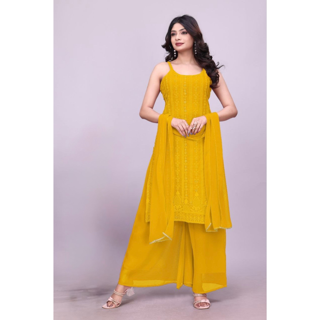 Wedding Embroidered Kurti Sharara Dupatta Dress Mahezon