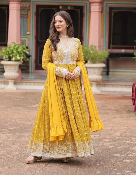 Wedding Embroidered Sequence Women Top Palazzo Dupatta Suit Dress mahezon