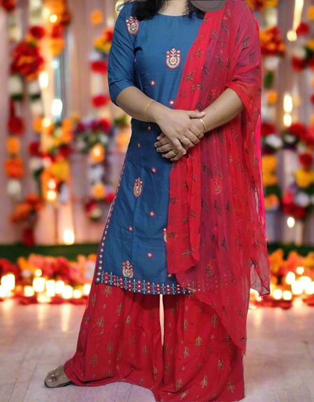 Women Festival wear Kurti Palazzo with Dupatta set for Diwali mahezon