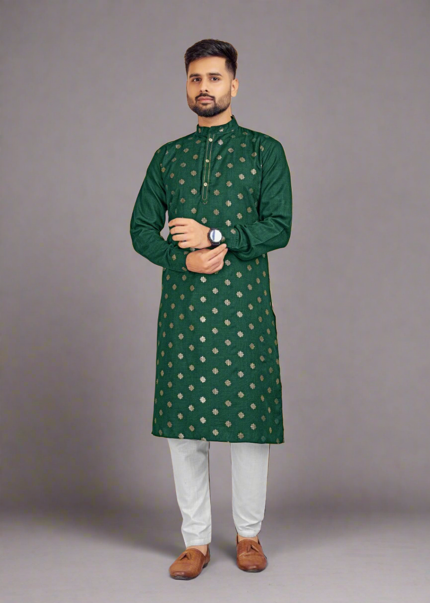 Green Cotton Men's Kurta with Pajama mahezon