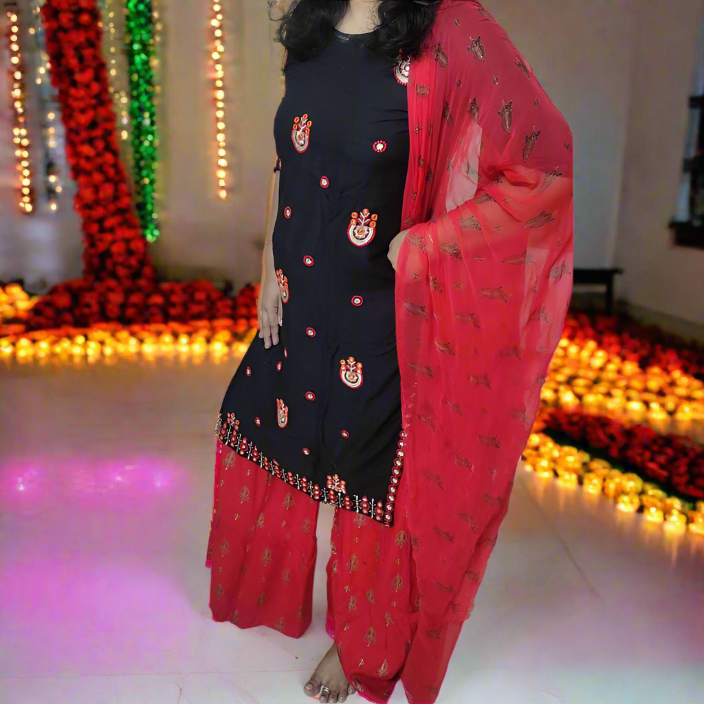 Women Festival wear Kurti Palazzo with Dupatta set for Diwali mahezon