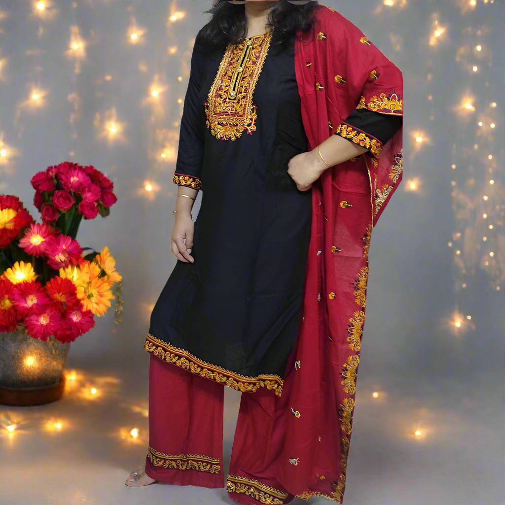 Beautiful Diwali Embroidery Women Kurti Palazzo with Dupatta set mahezon