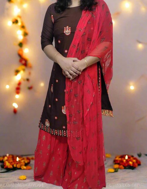 Load image into Gallery viewer, Women Festival wear Kurti Palazzo with Dupatta set for Diwali mahezon
