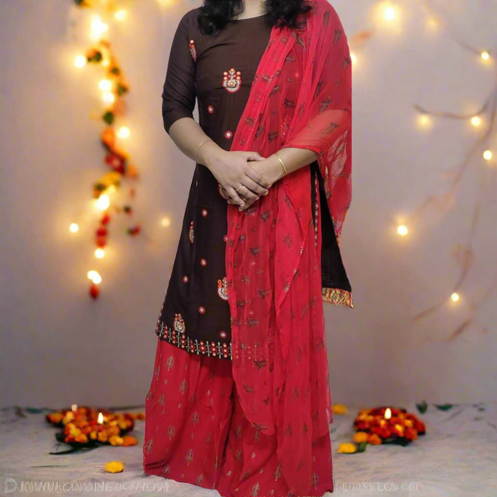 Women Festival wear Kurti Palazzo with Dupatta set for Diwali mahezon