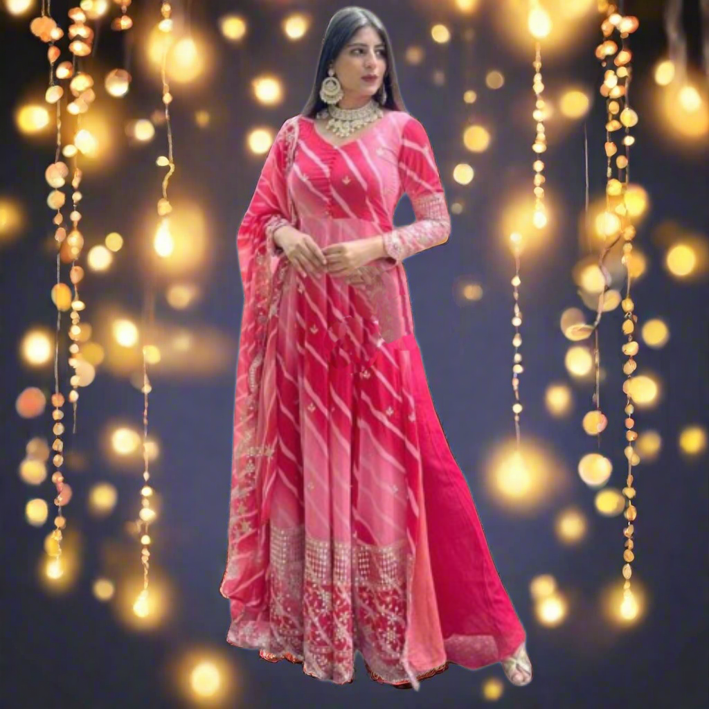 Beautiful Gown Palazzo Dupatta Suit for Party wear and Diwali. mahezon