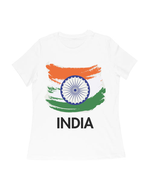 Load image into Gallery viewer, Women Tricolour Tiranga Half Sleeve Tshirt for Independence and Republic Day Printrove
