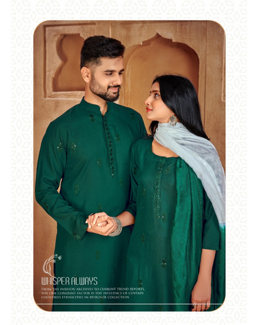 Load image into Gallery viewer, Beautiful Traditional Couple wear Same Matching Green Men Kurta Pajama and Women Kurta Pant Dupatta mahezon
