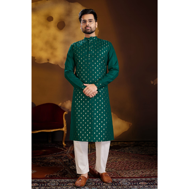 Men's Traditional Darkgreen Cotton Kurta with Pajama