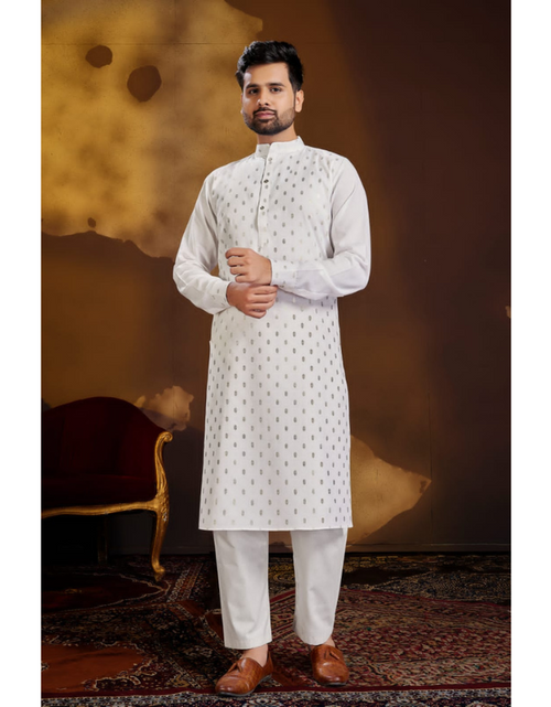 Load image into Gallery viewer, Men&#39;s Traditional White Cotton Kurta with Pajama
