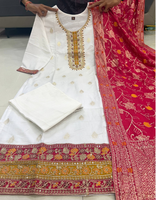 Load image into Gallery viewer, Festive Kanjivaram Silk Women Kurti Pant Dupatta Suit mahezon
