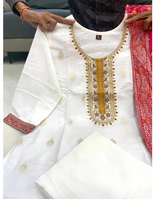 Load image into Gallery viewer, Festive Kanjivaram Silk Women Kurti Pant Dupatta Suit mahezon
