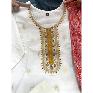 Festive Kanjivaram Silk Women Kurti Pant Dupatta Suit mahezon