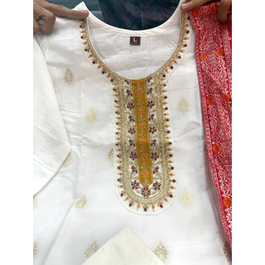 Festive Kanjivaram Silk Women Kurti Pant Dupatta Suit mahezon