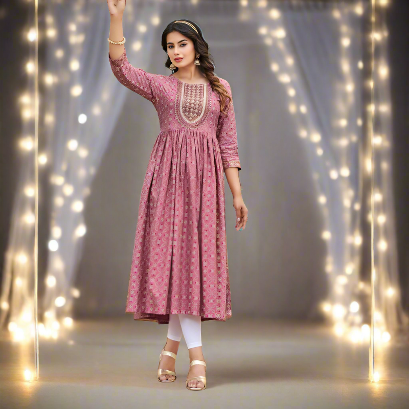 Order 🌹🌹Pure fine Riyon fabric with embrioday naira cut Kurti with  Pant*🌹🌹 Online From Tanya Garments,Ghaziabad