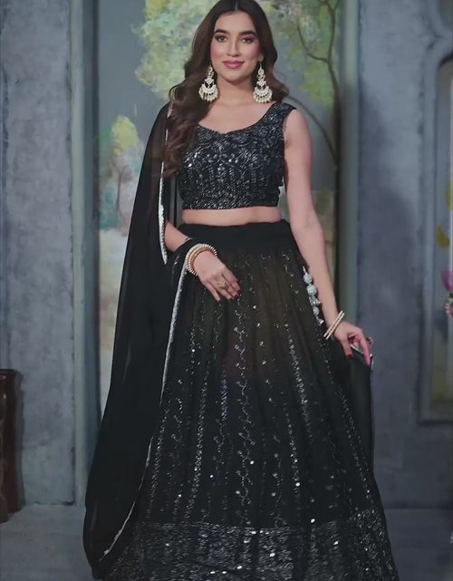 Load and play video in Gallery viewer, Black Party wear Embroidery Lehenga Choli Dupatta
