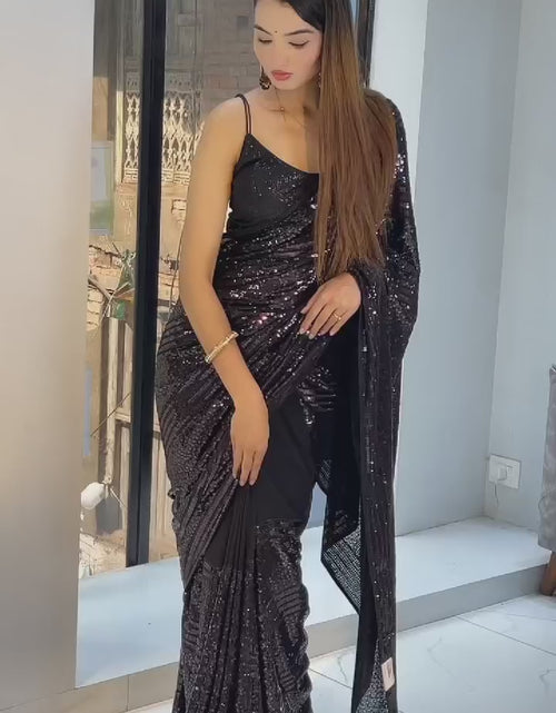 Load and play video in Gallery viewer, Women&#39;s Black Sequin Bollywood Party wear Saree
