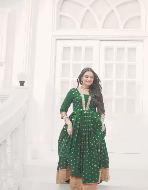 Load and play video in Gallery viewer, Festival Green Polka Paithani Women Gown Dress

