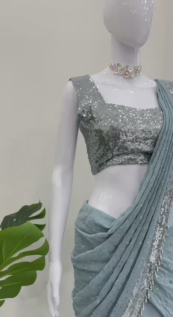 Load and play video in Gallery viewer, Ready to wear Blue Designer Women&#39;s Lehenga Saree
