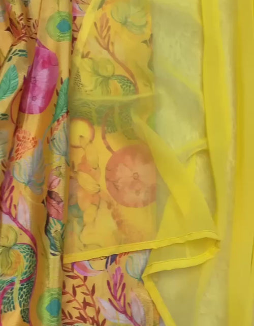 Load and play video in Gallery viewer, Party Wear Yellow Women Gown Pant with Dupatta Suit
