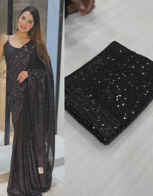 Load and play video in Gallery viewer, Women&#39;s Black Sequin Bollywood Party wear Saree
