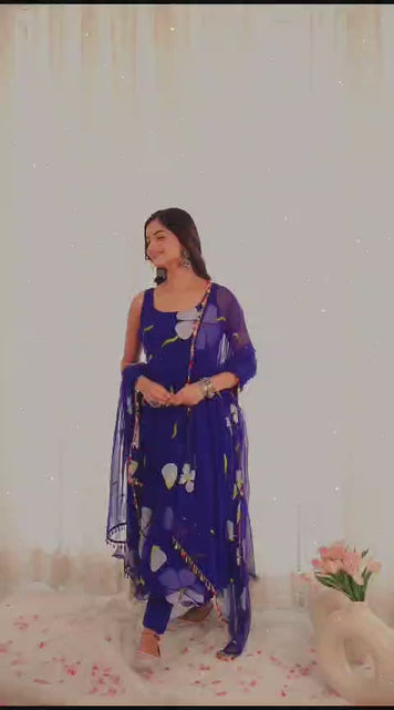 Load and play video in Gallery viewer, Women&#39;s Blue Party wear Gown with Dupatta Suit
