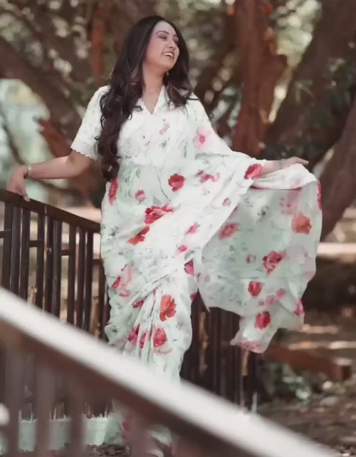 Load and play video in Gallery viewer, Women White Designer Floral Saree
