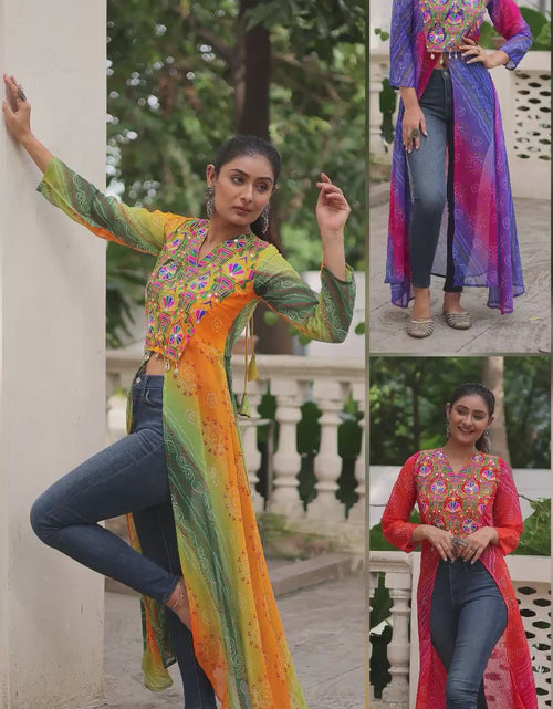 Load and play video in Gallery viewer, Navratri Garba Ready made Designer Front Open Long Kurti

