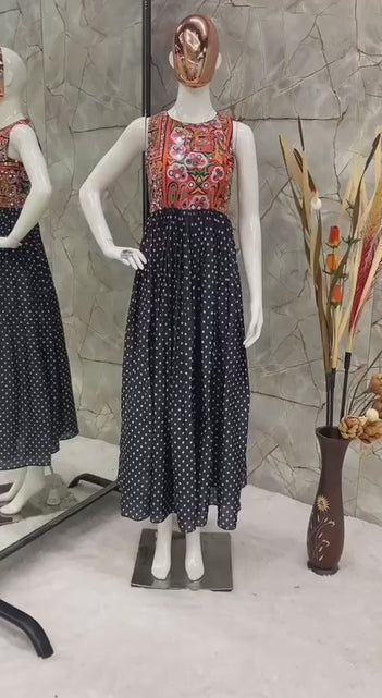 Load and play video in Gallery viewer, Navratri Designer Black Women Long Kurti
