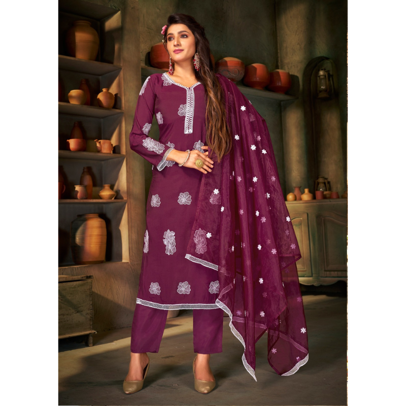 Women Ethnic Lakhnavi Kurti Pant Dupatta Set mahezon