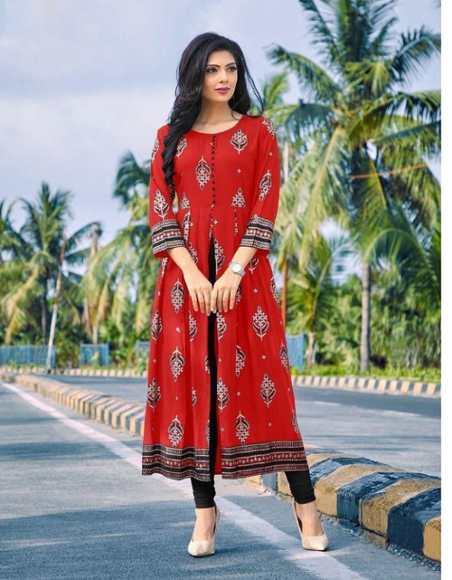 Buy online Red Embellished Straight Kurti from Kurta Kurtis for Women by  Highlight Fashion Export for ₹450 at 77% off | 2024 Limeroad.com