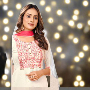 Exclusive White Naira cut Kurti Pant Dupatta Suit mahezon