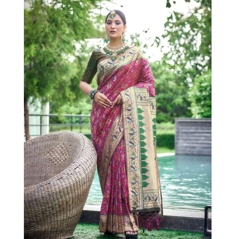 Women Banarasi Soft Silk Patola Saree mahezon