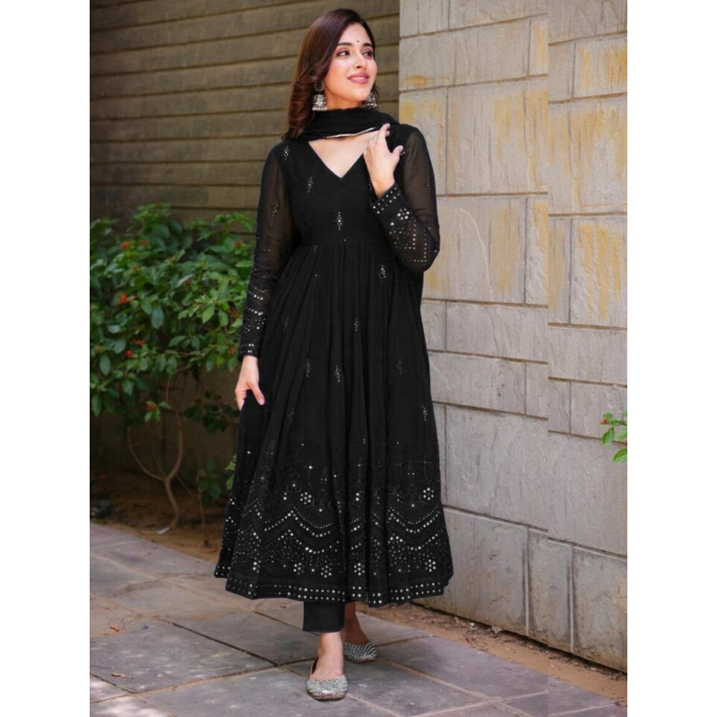 Women Black Designer Gown with Dupatta set mahezon