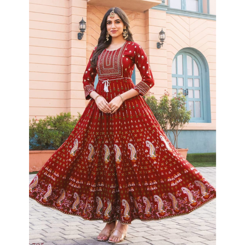 Women's Long Embroidery Anarkali Gown Dress mahezon