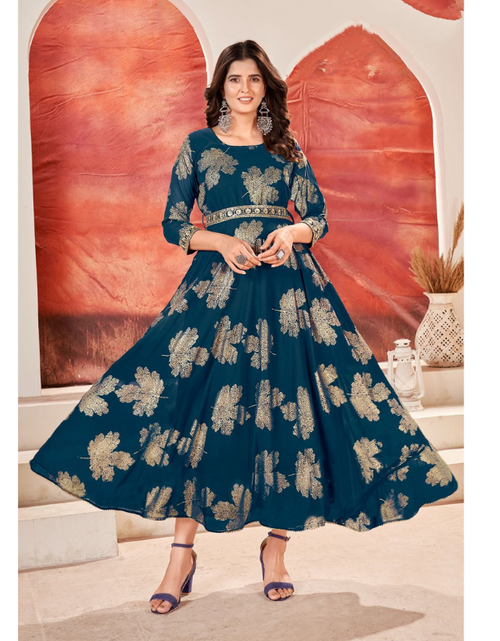 Buy Shree Hari Fabrics Women's Full Sleeves Rayon Printed Stylish Dress Gown  (Pack of 1) (XXL) at Amazon.in