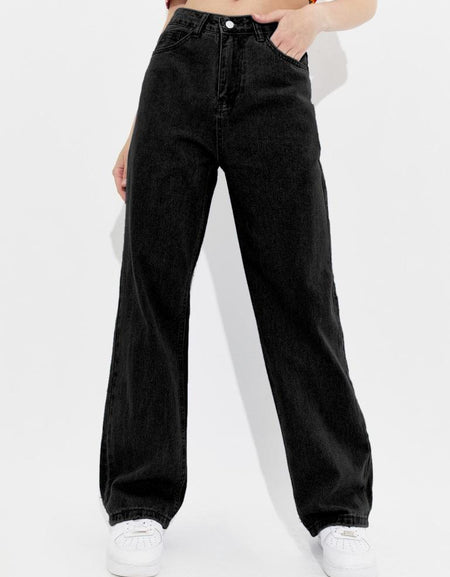 Black High Waist Wide leg Women Jeans mahezon