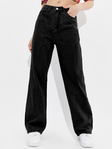 Black High Waist Wide leg Women Jeans mahezon