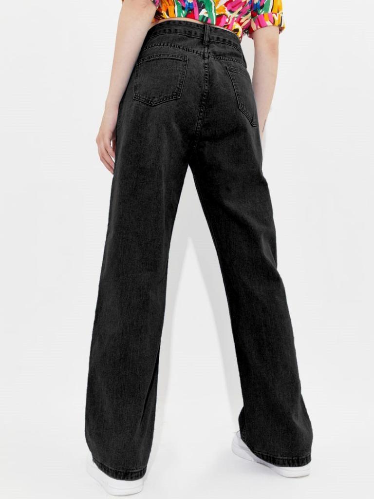 Black High Waist Wide leg Women Jeans mahezon