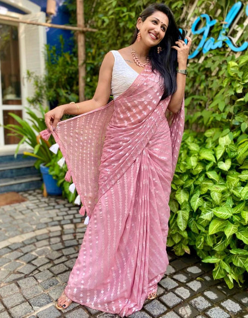 Load image into Gallery viewer, Beautiful Pink Leheriya Saree with blouse  mahezon
