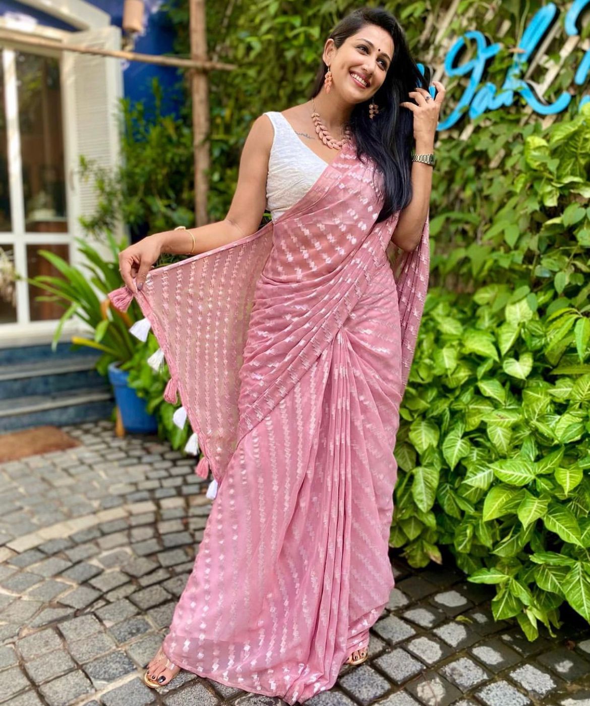 Beautiful Pink Leheriya Saree with blouse  mahezon