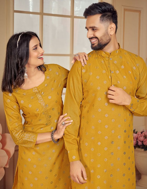 Load image into Gallery viewer, Traditional Cotton Yellow Couple Dress for Festival mahezon
