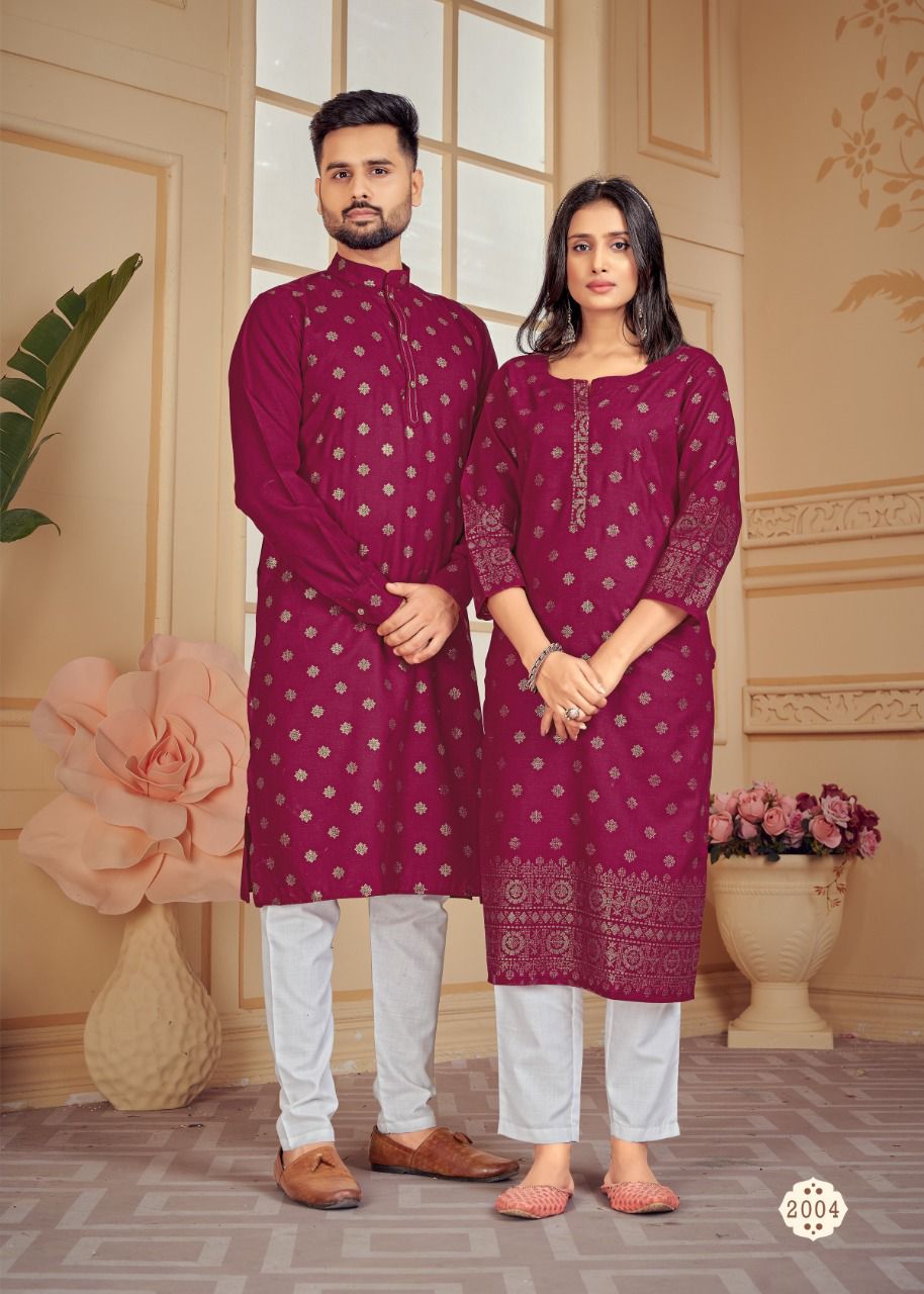 Traditional Red Cotton Couple Dress for Festival mahezon