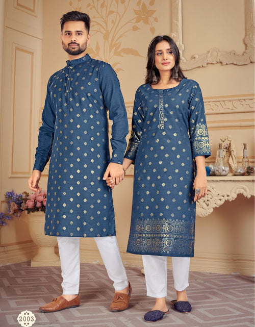 Load image into Gallery viewer, Best Traditional Blue Cotton Couple Dress for Festival mahezon
