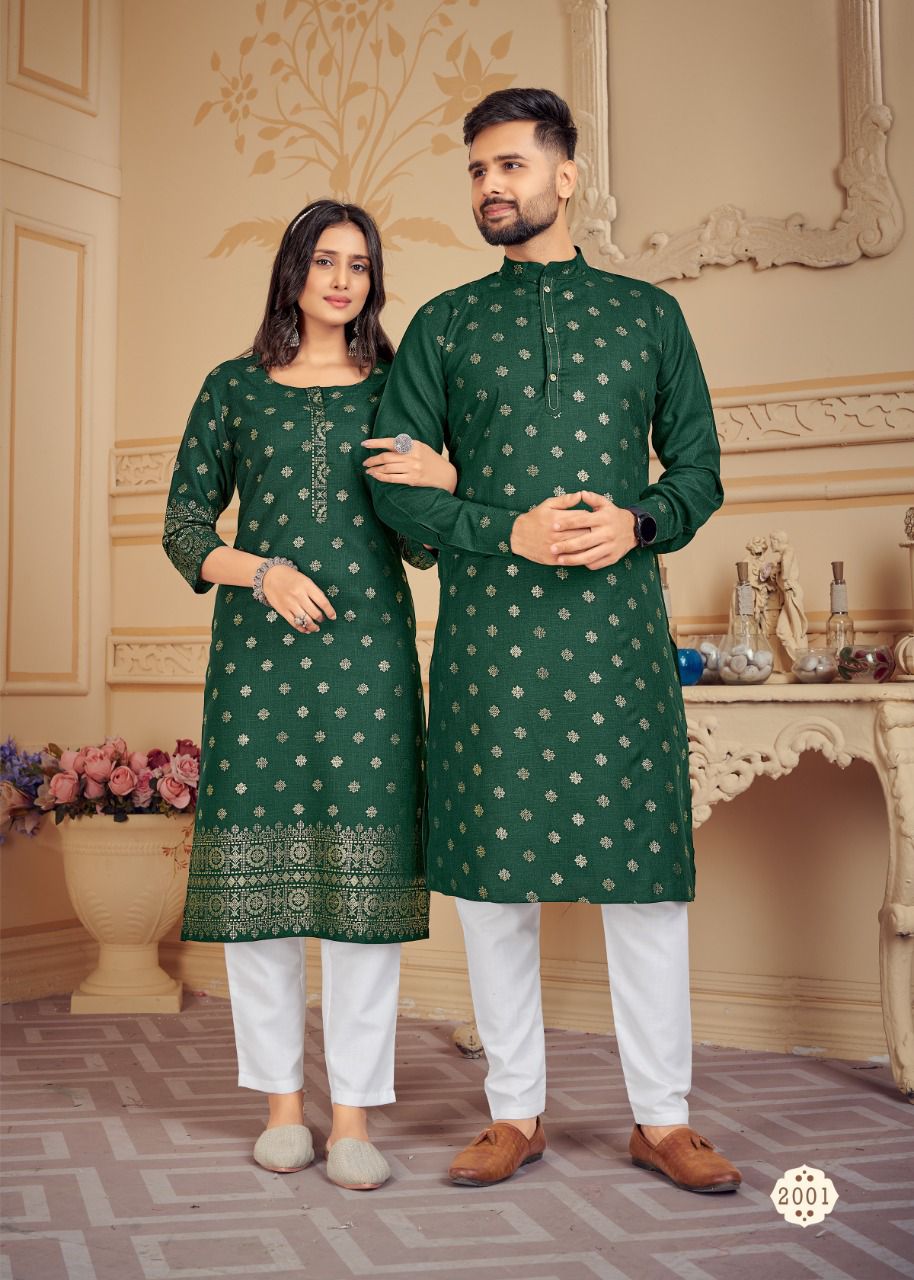 Traditional Cotton Green Couple Dress for Festival mahezon