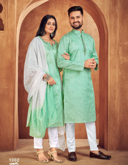 Load image into Gallery viewer, Beautiful Traditional Greenish Matching Couple Dress. mahezon
