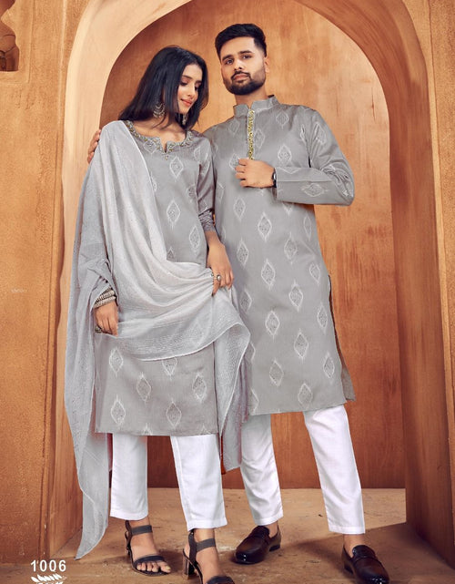 Load image into Gallery viewer, Beautiful Traditional Grey Matching Couple Dress. mahezon
