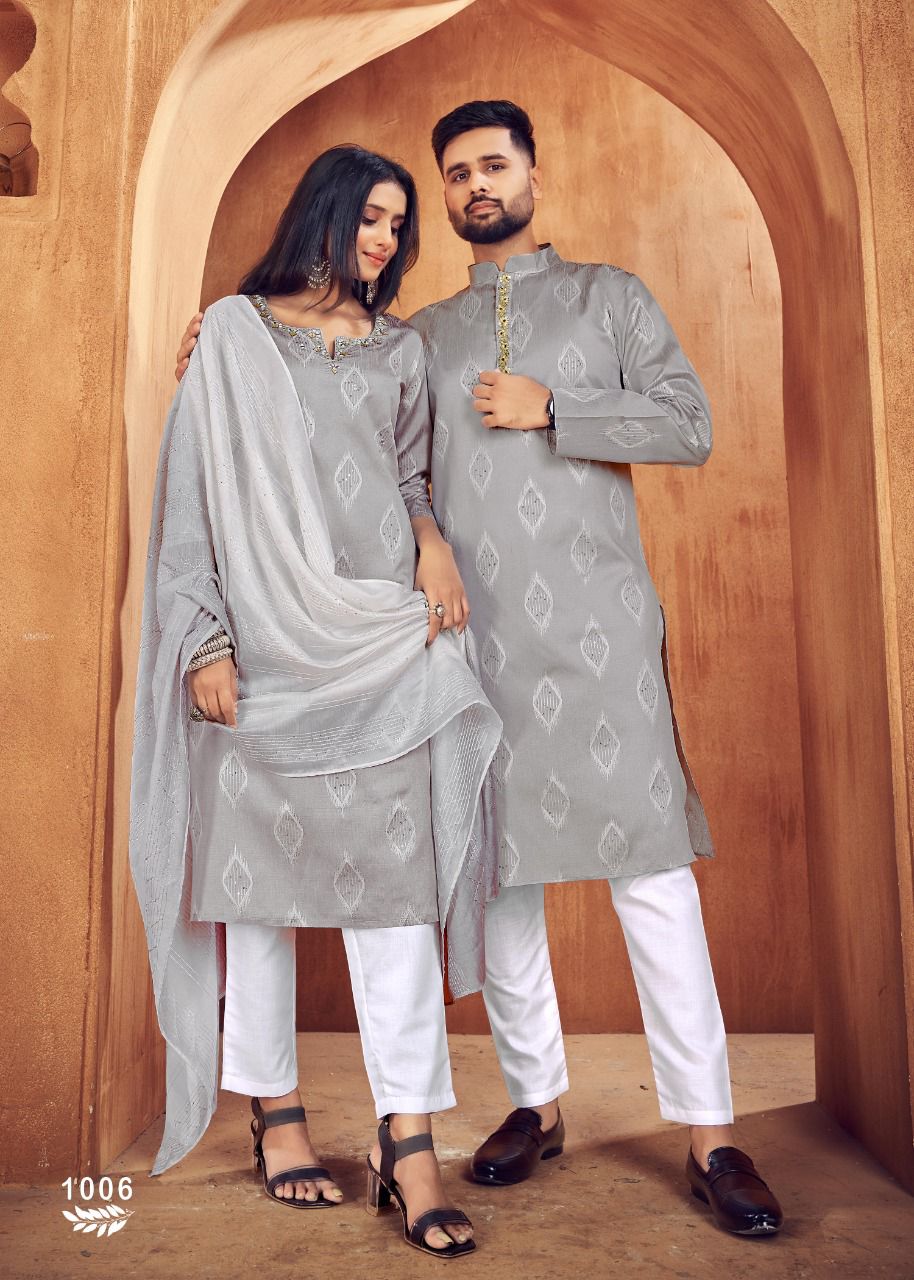 Beautiful Traditional Grey Matching Couple Dress. mahezon